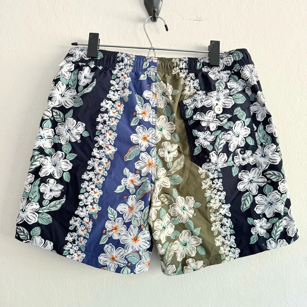 J. Crew Men's Blue Green Floral Swim Trunks Shorts Size Medium